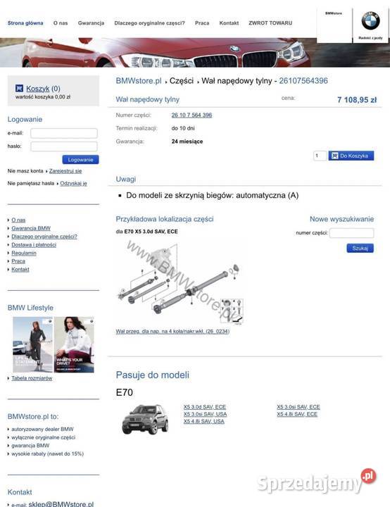 X5 E70 30d 30si 48i Wał napędowy idealny mały osobowe Gdańsk