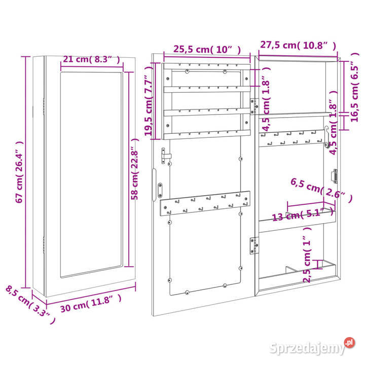Wisząca szafka na biżuterię z lustrem 30x85x67 mazowieckie sprzedam