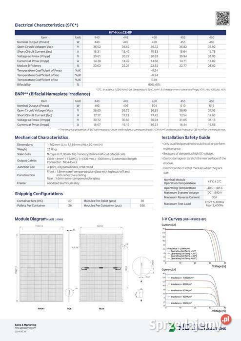 Panel fotowoltaiczny Hyundai Solar HiTH450CEBF małopolskie sprzedam