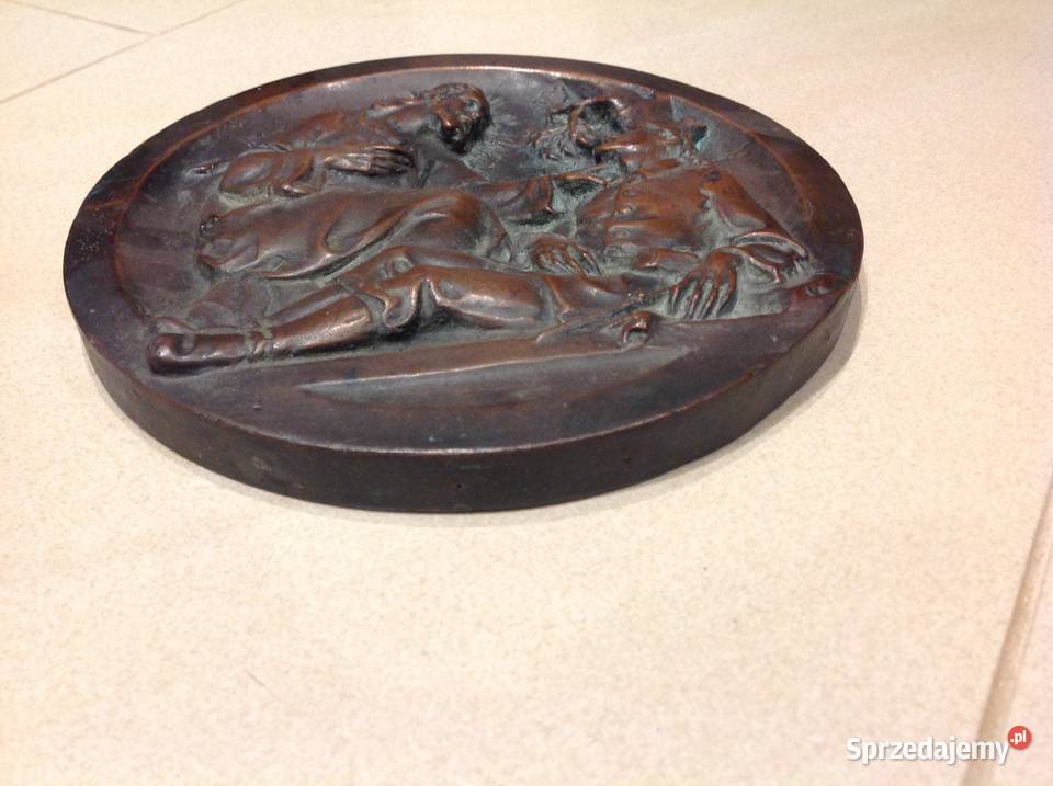 Stara Płaskorzeźba Miedziana Jezus z żołnierzem Nowa Sól