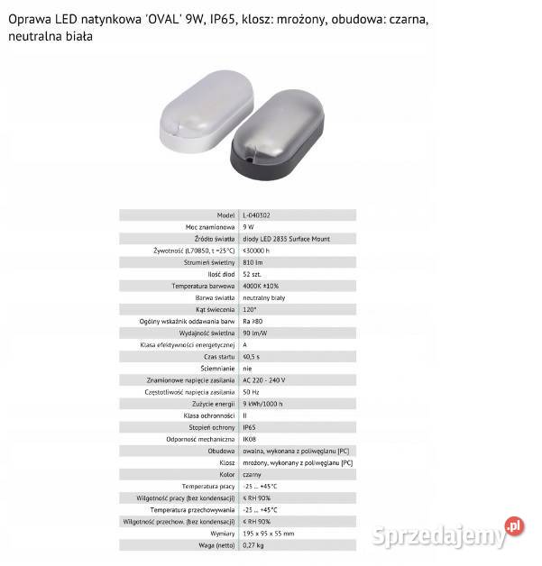 Oprawa lampa LED piwniczna kanałowa 9W IP65