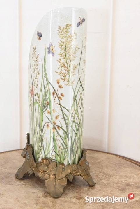 Porcelanowy Zielony Wazon Motylki Kwiatki małopolskie Kraków