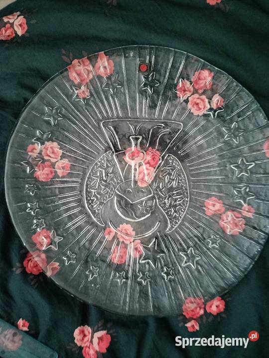 Duży talerz ciężka patera szklana z aniołem Choszczno