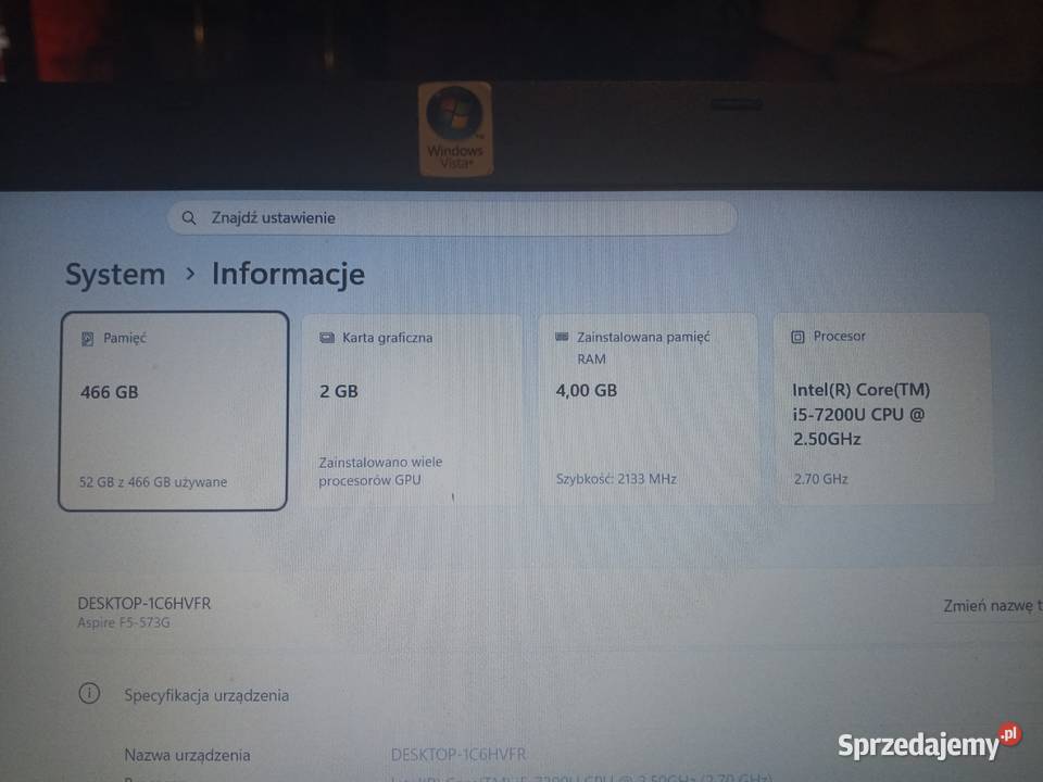 Laptop Acer 156 Grafika GeForce Dysk SSD Intel Core i5 Inowrocław