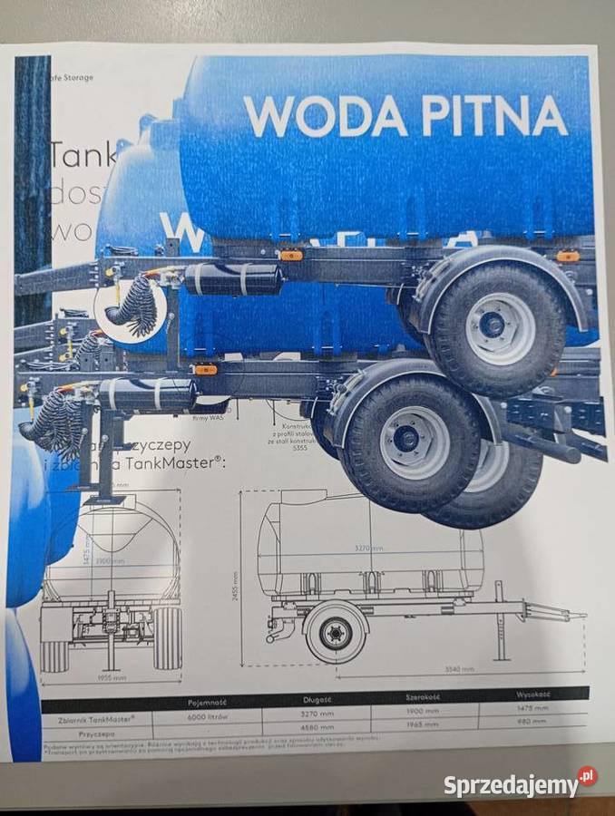 Duży zbiornik 6000L na wodę pitną z przyczepą podkarpackie Sanok sprzedam