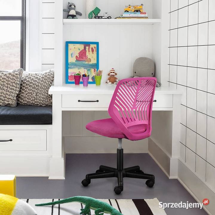 krzesło różowe obrotowe fotel do biurka biurowe do nauki