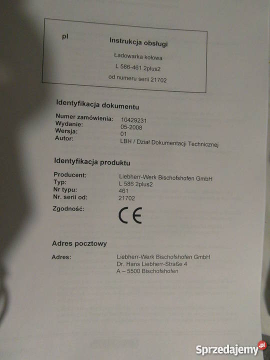 dtr instrukcja obsługi ładowarka liebherr l 586 sprzedam