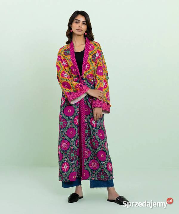 Długa narzutka kimono L 40 kolorowe bawełna folk Szczecin