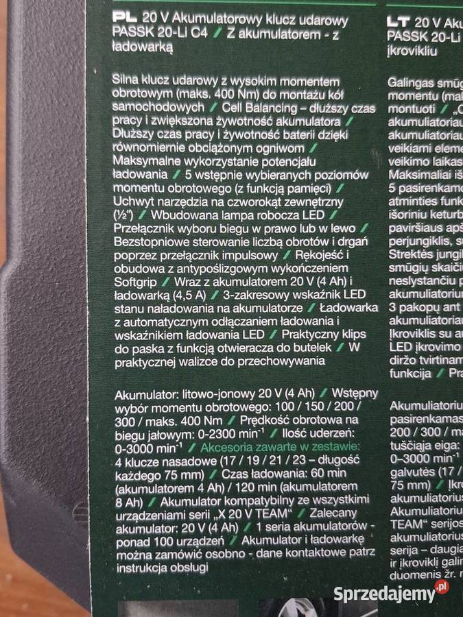 Klucz udarowy akumulatorowy do kół auta Opatów