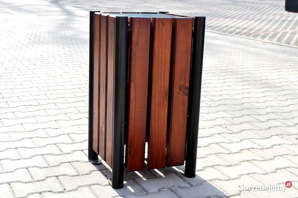 Kosz na śmieciodpadki drewniano stalowy MATI Meble ogrodowe Zalesie