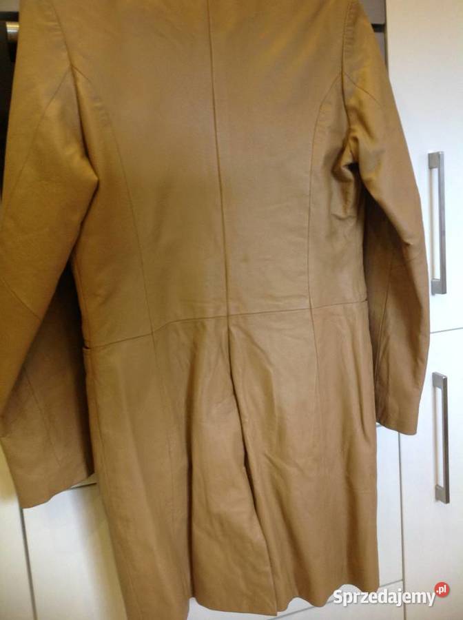 Płaszcz Skórzany Damski S Musztardowy skóra brązowy/beżowy Nowa Sól