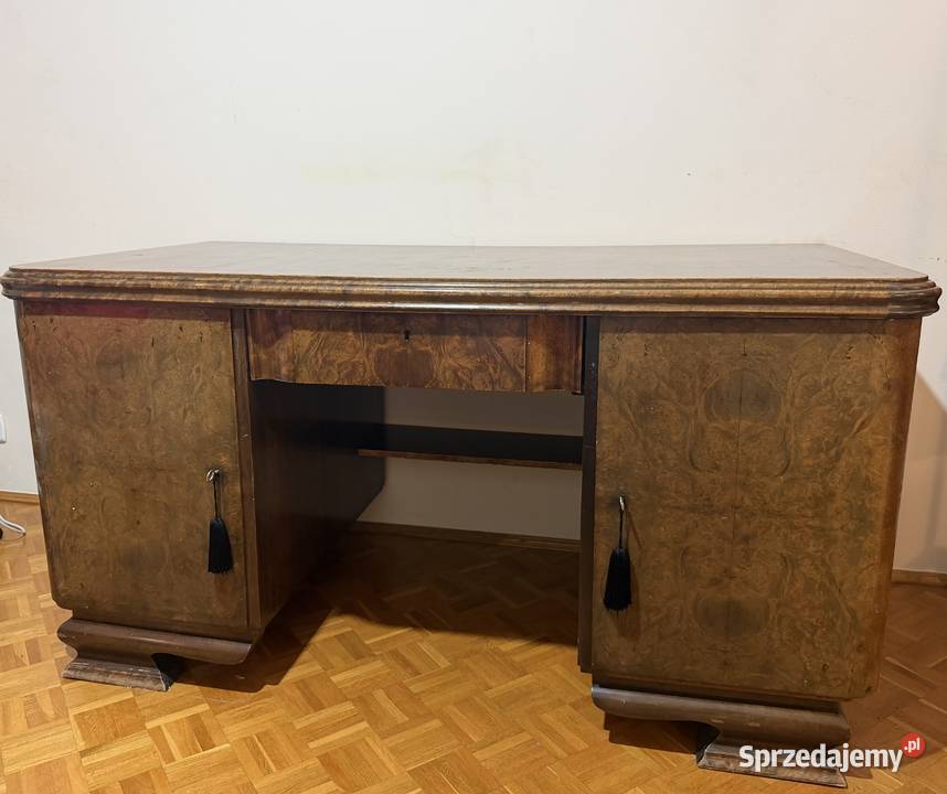 Przepiękne przedwojenne (1936) biurko art deco polskie fornir retro vintage