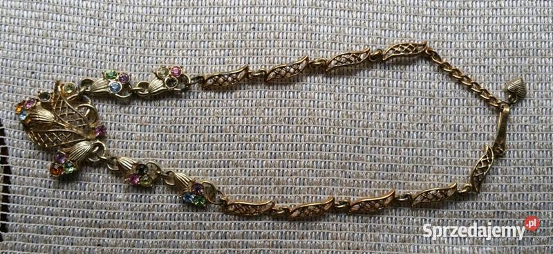 Stary angielski naszyjnik kolorowe kwiatki małopolskie Ochojno