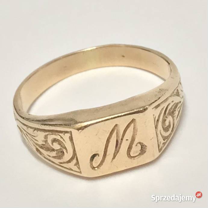 Złoty PIERŚCIONEK z różowego złota litera M 585 Warszawa