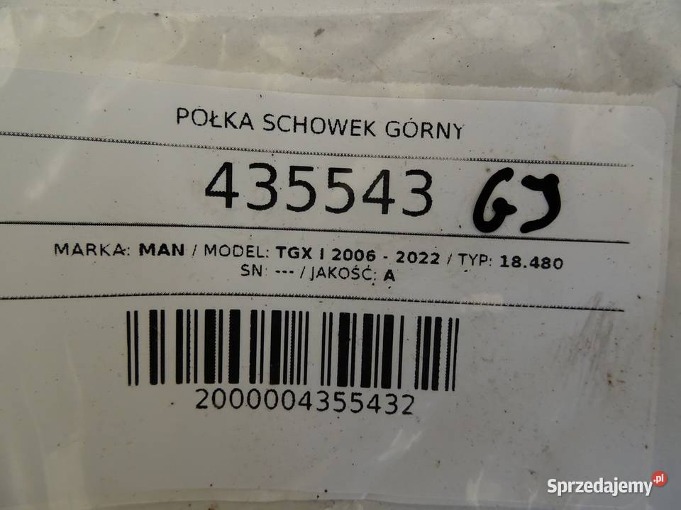 PÓŁKA SCHOWEK GÓRNY MAN TGX I Van minibus PÓŁKA ciężarowe