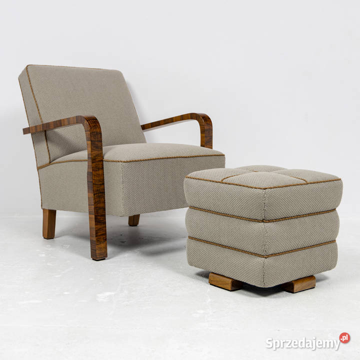 Fotel i puf Art Deco Modernizm lata 3040 Orzech sprzedam