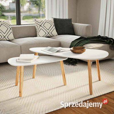 Zestaw stolików kawowych 2 biały lite drewno Warszawa