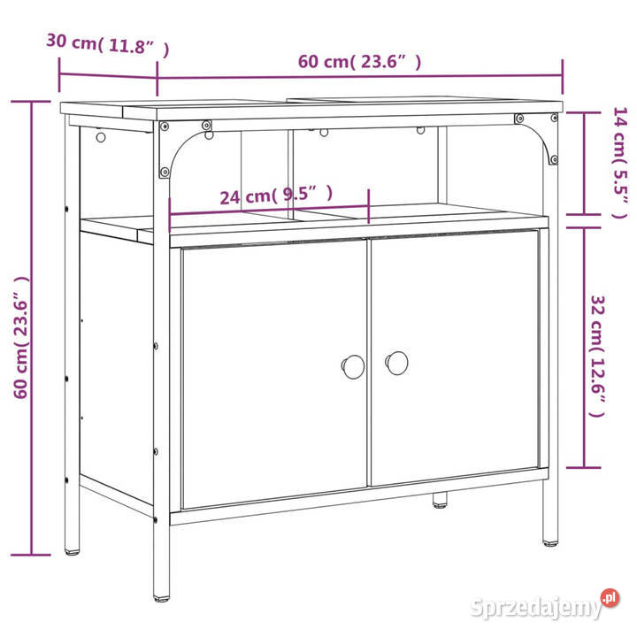 Szafka pod umywalkę czarna 60x30x60 WM842436