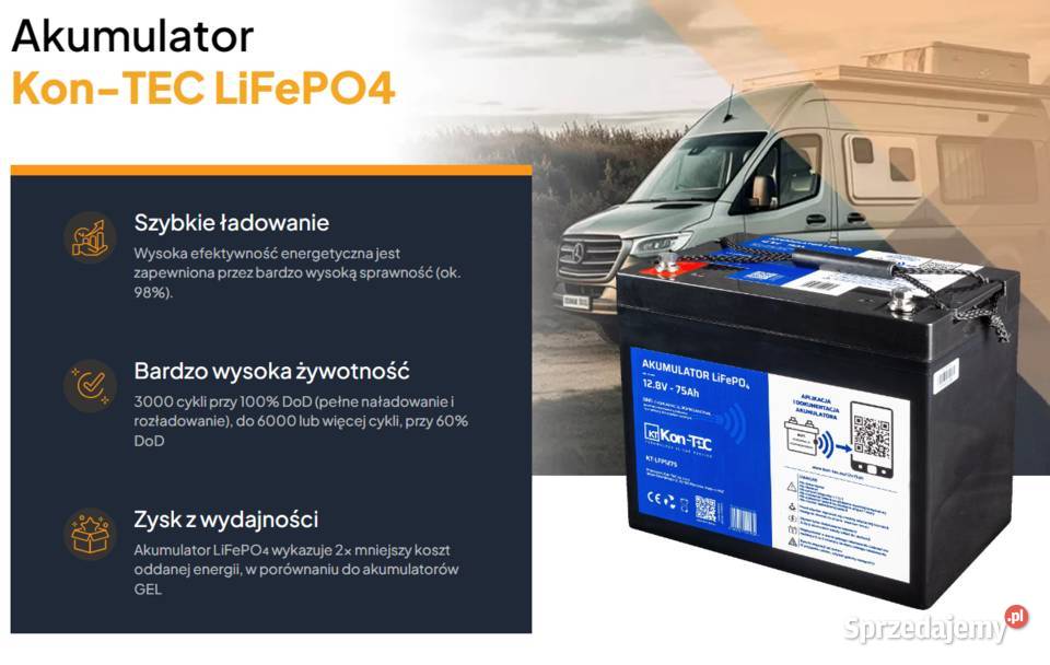 Akumulator LiFePO4 12V 128V 75Ah KONTEC Pisz