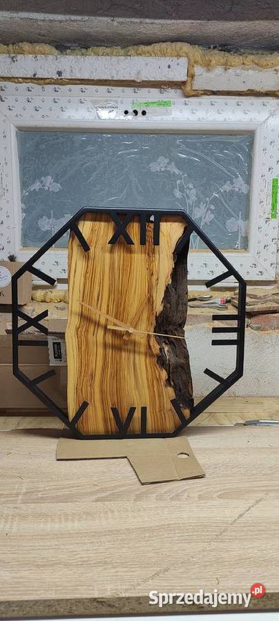 Zegar ścienny drewno naturalne loft rękodzieło