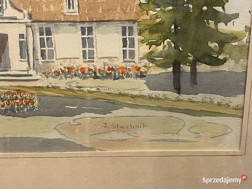 Dwór w Stryjnie akwarela Józefa Stachnika Malarstwo małopolskie Kraków