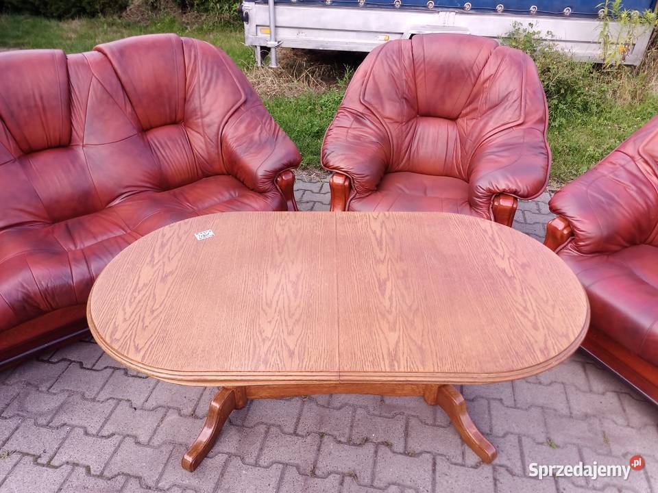 Komplet Rozkładany SUNNY 311 Dąb Skóra Brąz Kozy sprzedam