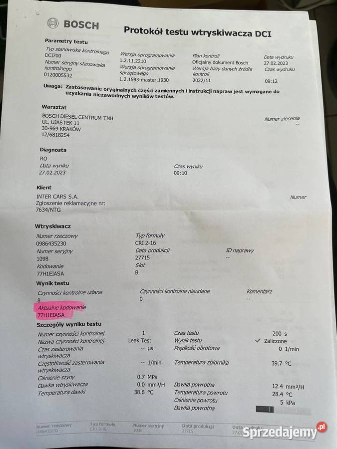 wtryskiwacz bosch 0 445 110 299 osobowe Układ paliwowy Czarny Dunajec
