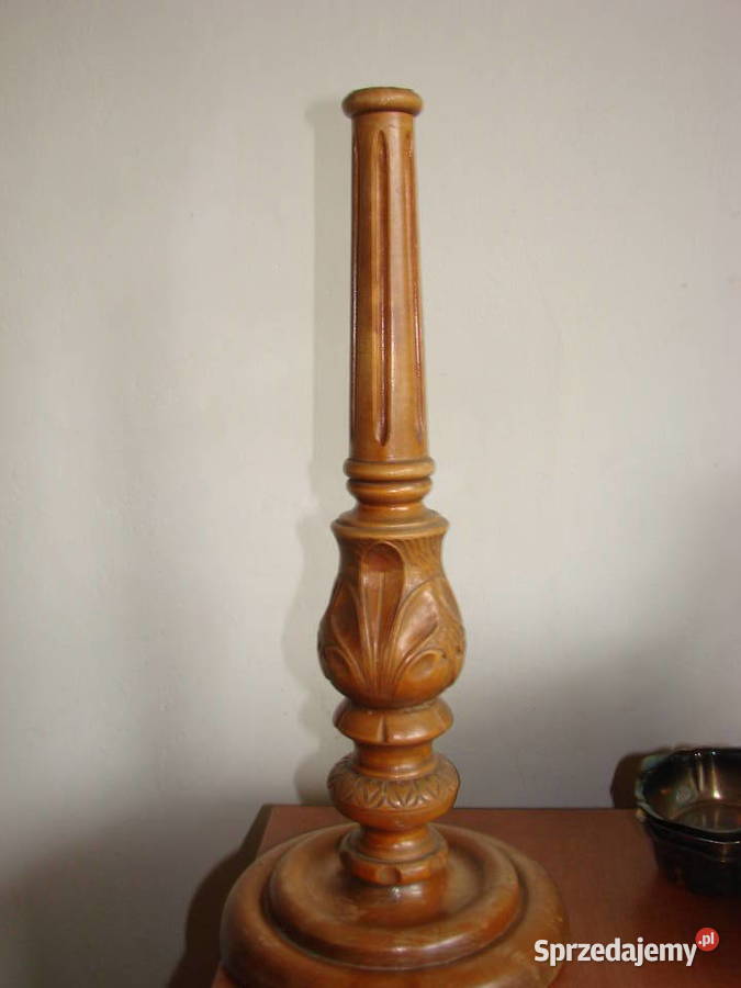 drewniana rzeźbiona podstawa lampy stołowej PRL Rękodzieło Pruszcz Gdański