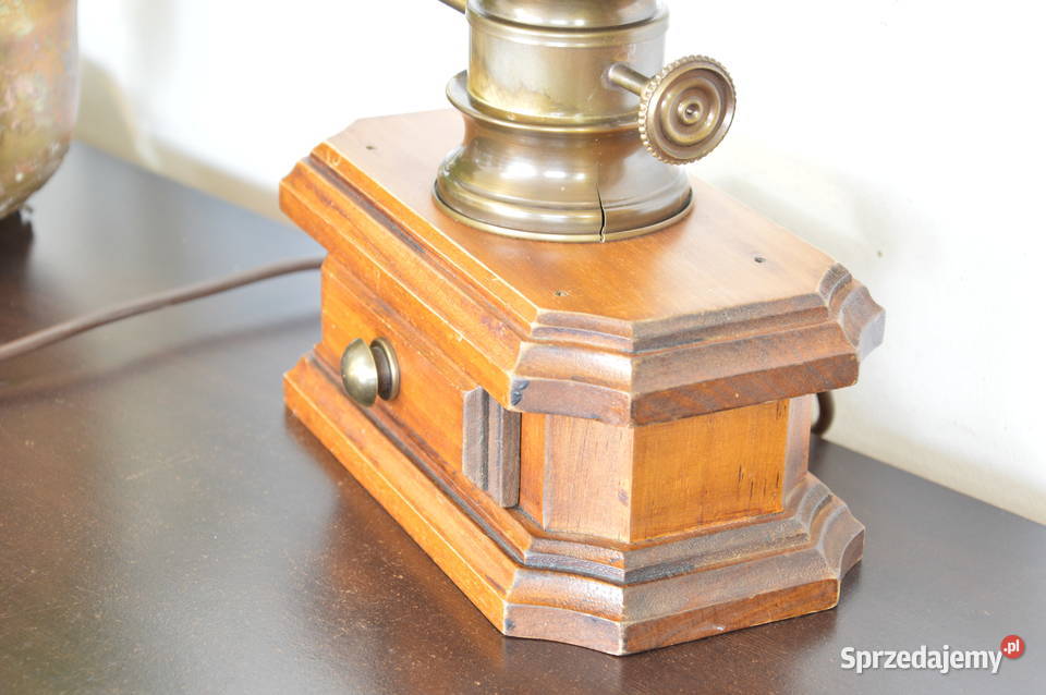 elektryczna lampa naftowa drewno mosiądz stara Jastrzębie-Zdrój