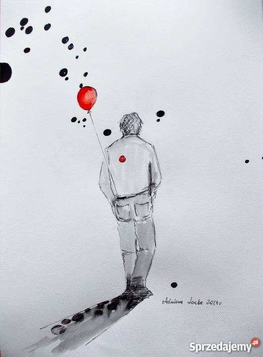 Akwarela i piórko Mężczyzna z balonem artystki A śląskie Katowice