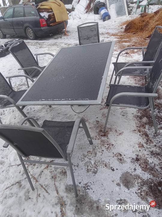 Stół meble ogrodowe 6 krzeseł parasol 5 m zestaw Czernikowo