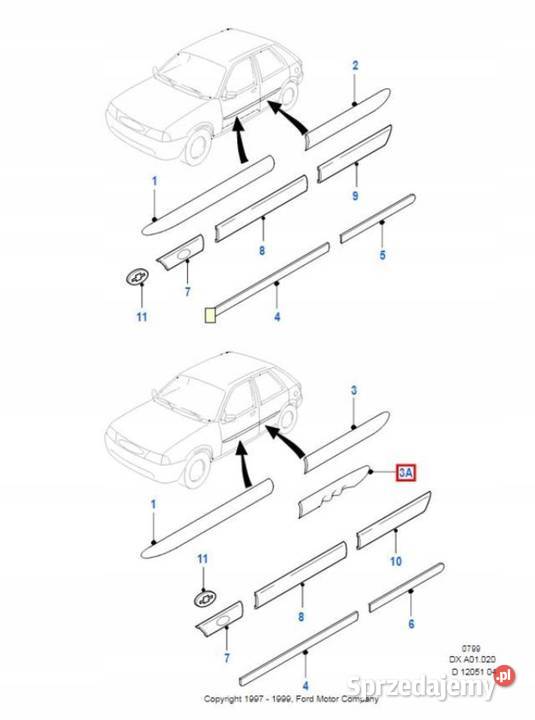 LISTWA DRZWI PRAWY TYŁ FORD FIESTA 9502