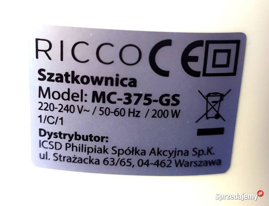 NOWA Szatkownica Ricco MC375GS sprzedam