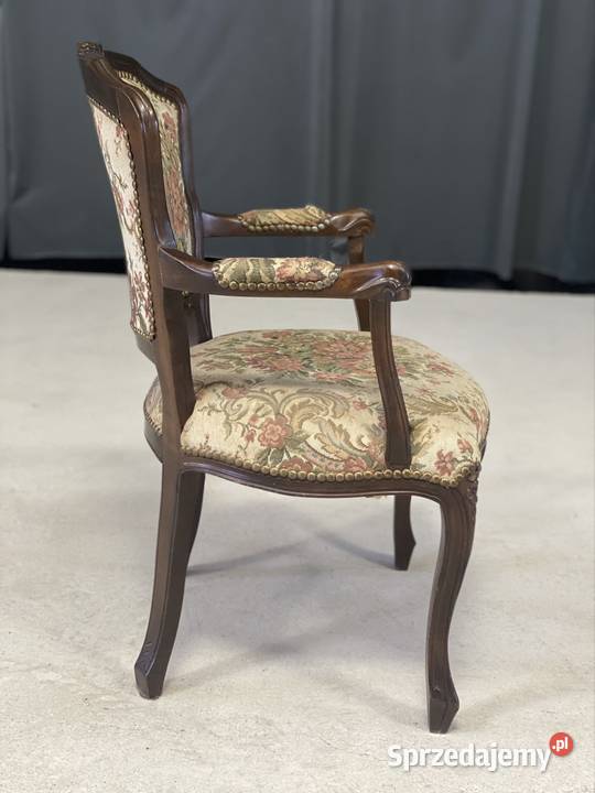 Stylowy fotel ludwikowski drewniany tapicerka 55cm Budno
