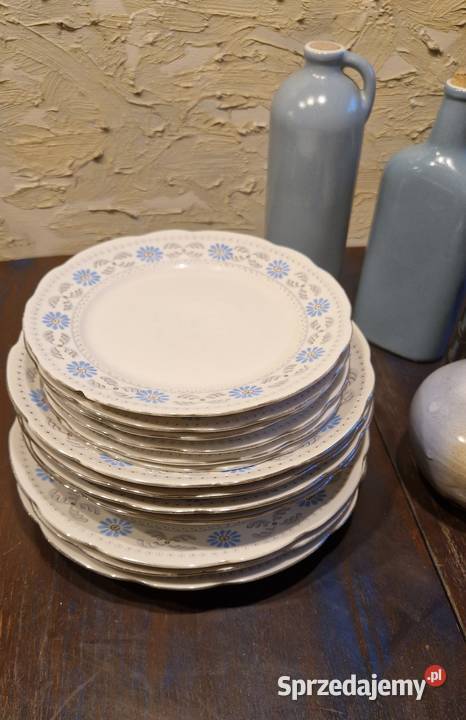Zestaw 13 TALERZY ĆMIELÓWdekor niebieski lubelskie Lublin