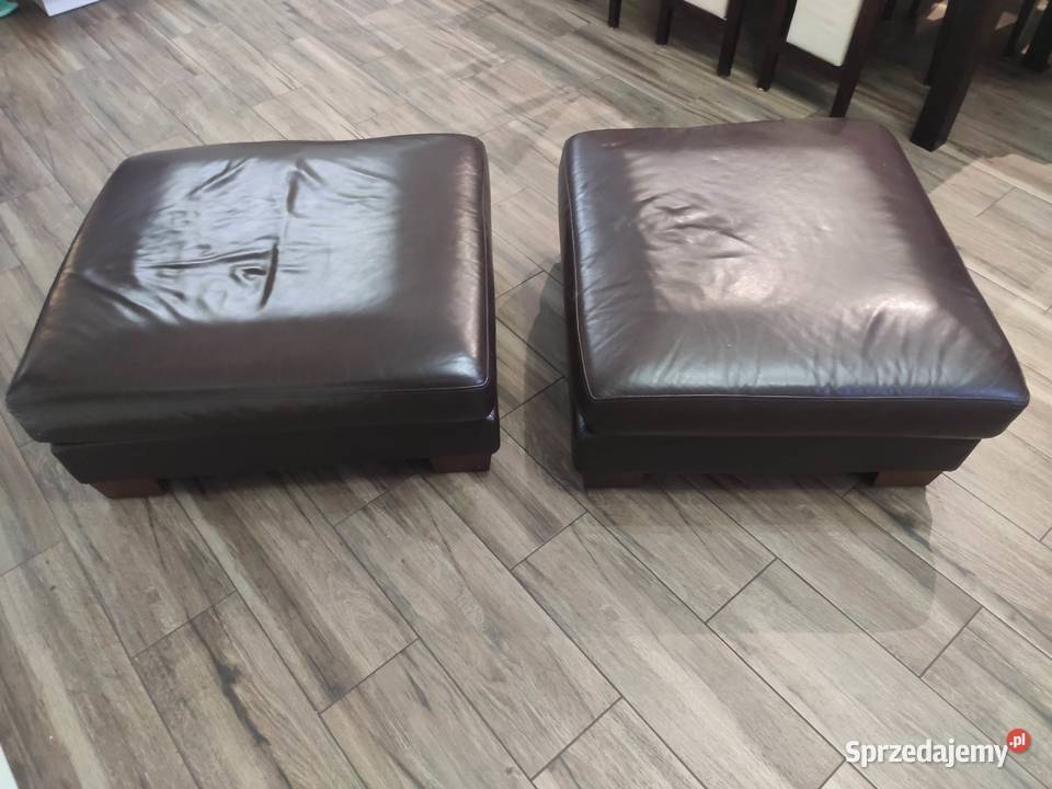 Fotel 96x96 i dwie pufy 84x78 w skórze łódzkie
