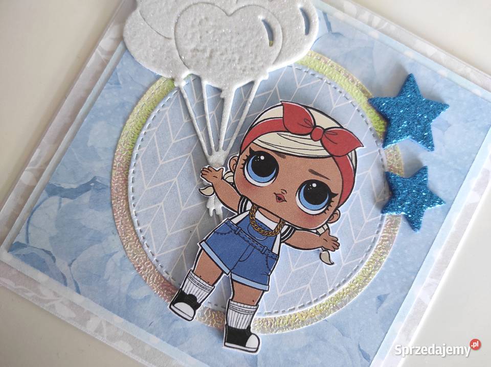 Kartka na urodziny ręcznie robiona LOL niebieska Rękodzieło łódzkie Łódź