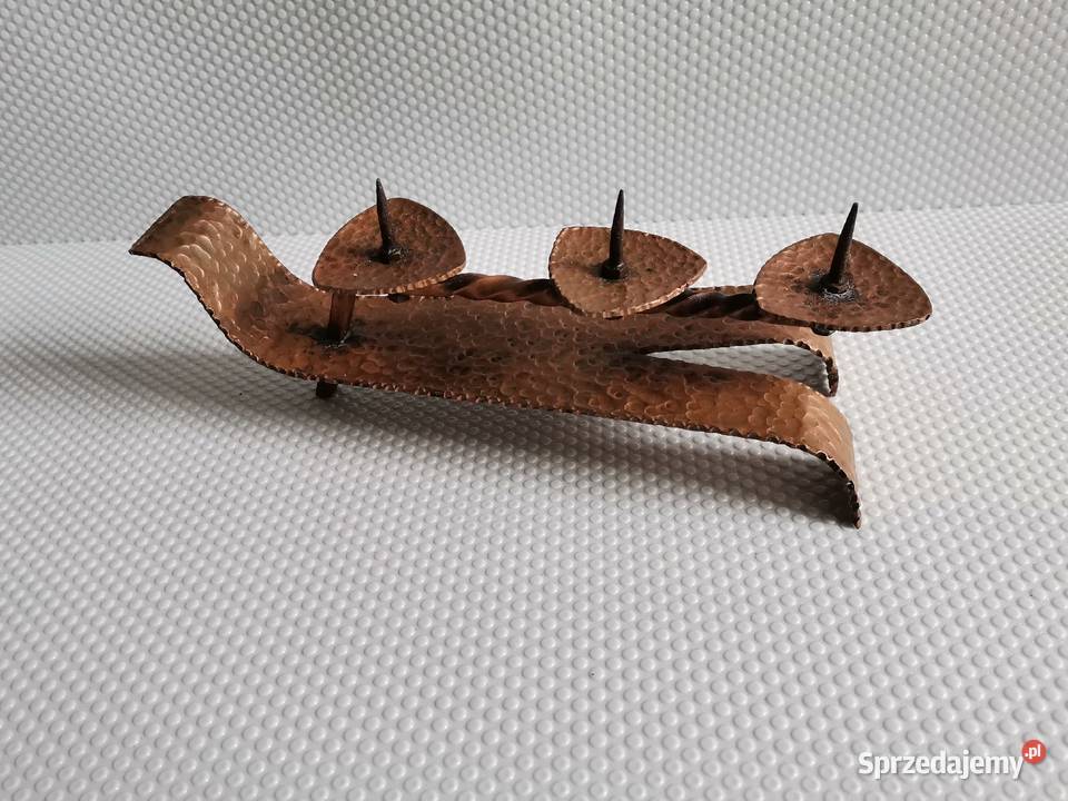 Stary miedziany świecznik metaloplastyka design śląskie Katowice