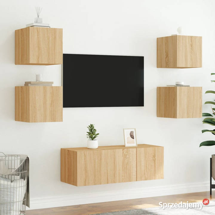 Ścienna szafka TV z LED dąb sonoma 305x35x30