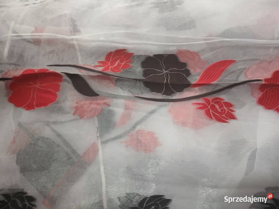 Firana biała w czerwone czarne wzory Chrzanów