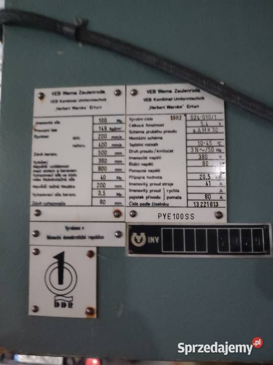 Prasa Hydrauliczna WMW PYE 100 SS małopolskie Trzebunia