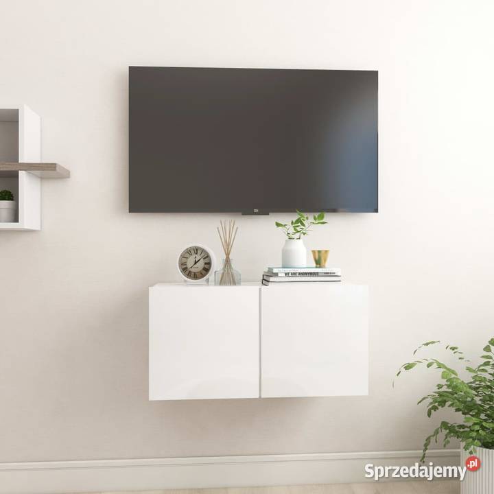 vidaXL Szafka wisząca pod TV wysoki połysk biała Warszawa