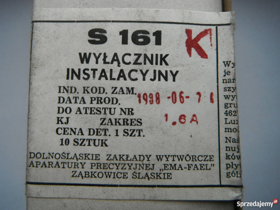 Wyłącznik instalacyjny S161 K 16A 220380VAC Fael Chlewiska