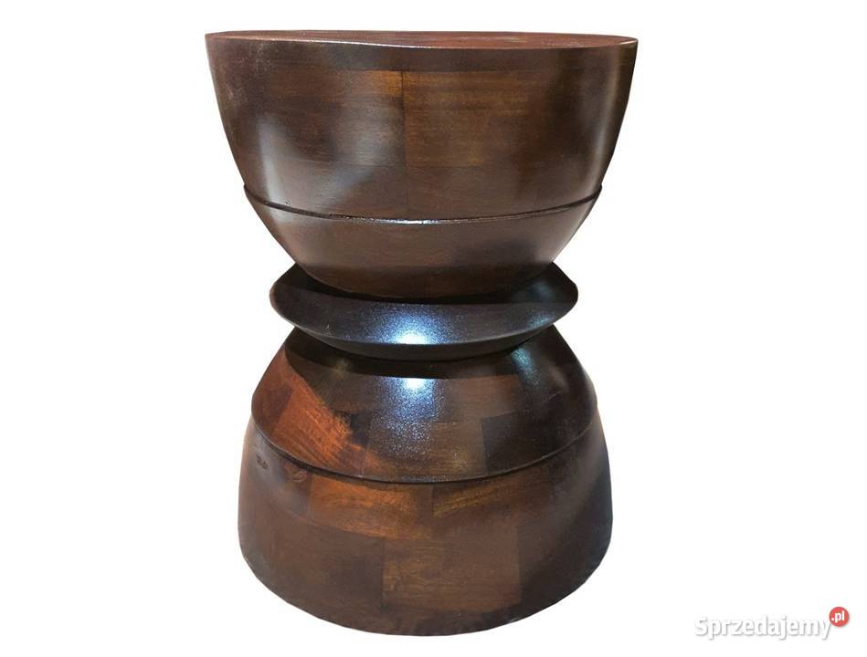 Stolik stołek drewniany brązowy okrągły rzeźbiony