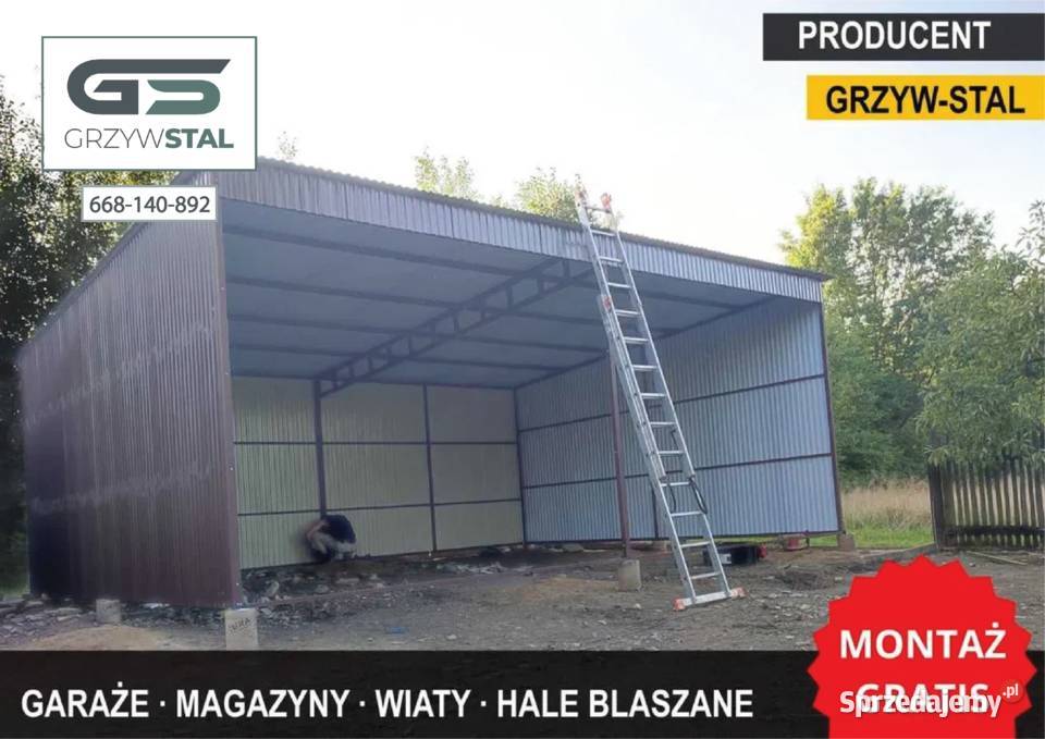 Garaż Blaszany Otwarty / Wiata Garażowa /Hala / Magazyn - GRZYWSTAL