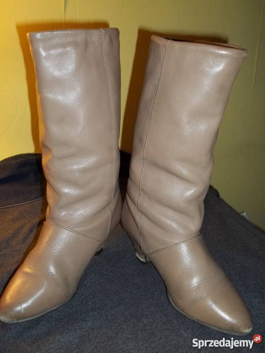 Kozaki skórzane 36 wciąganebeżowe łódzkie Łódź sprzedam