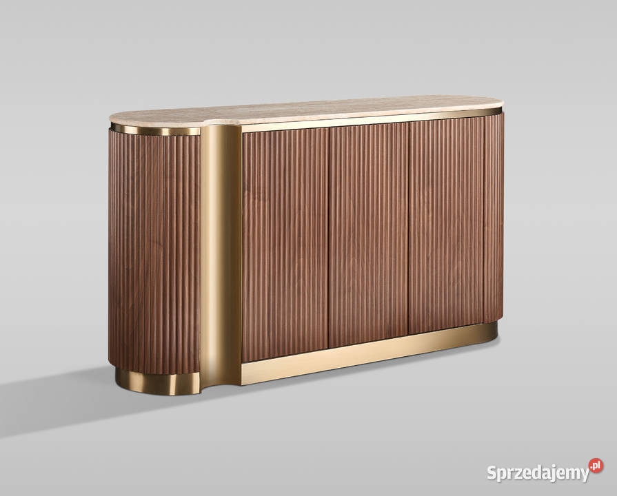 Ryflowana komoda drewniana brązowa złota Nutris Golkowice
