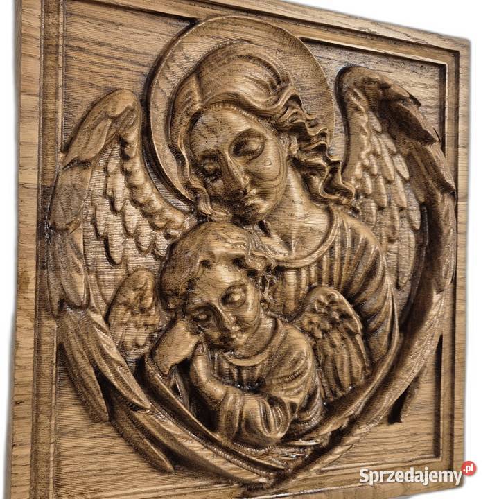 Płaskorzeźba z drewna Anioły ochrona i spokój sprzedam