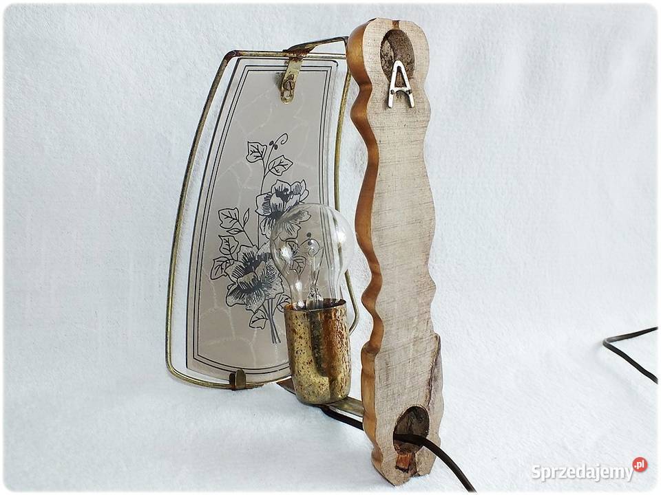 Stara Lampa ścienna Kinkiet drewniany z witrażem lubuskie Żary