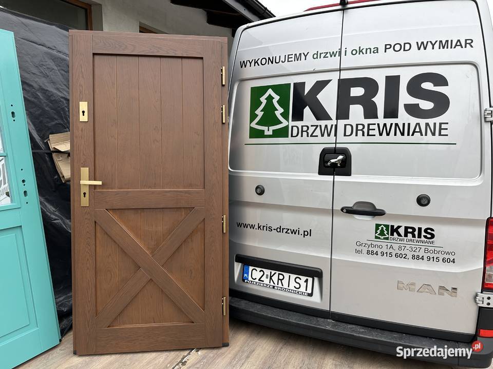 Drzwi drewniane zewnętrzne RĘKI CZYSTE POWIETRZE Grzybno